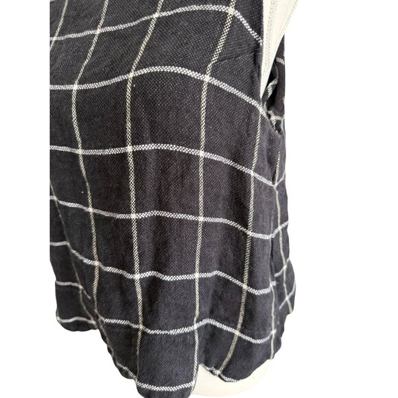 LISA MARIE FERNANDEZ Plaid Gray 100% Linen Button Detail Sleeveles Shift Top Siz - Picture 6 of 8
